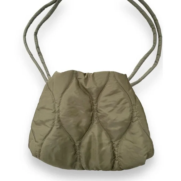 STREET LEVEL Hourglass Quilted Puffy Tote Shoulder Bag | Army Green NWT - Picture 7 of 9
